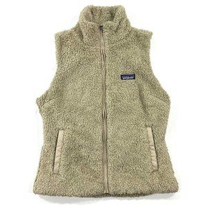 Patagonia Womens Medium Los Gatos Full Zip Deep Pile Fleece Vest Jacket Khaki